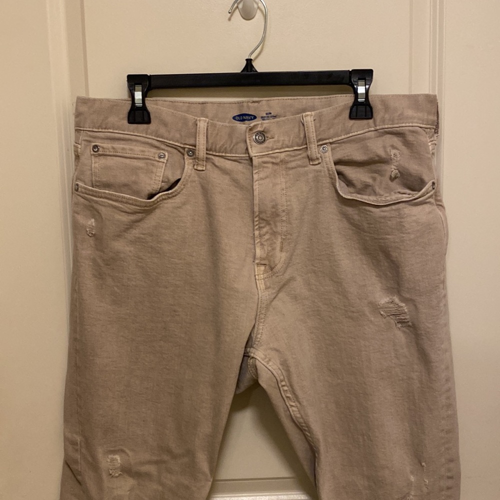 Old Navy, tan / cream, slim, distressed jeans, size 36x30